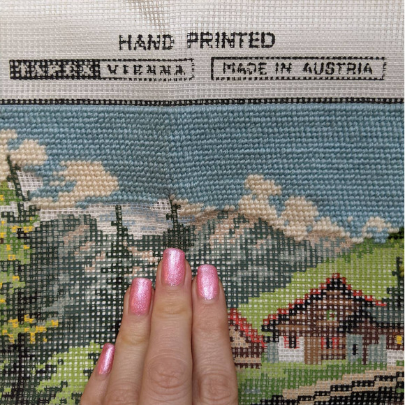 Vintage Tapex Vienna Canvas Needlepoint Kit Swiss Alps Cottage Forest Scene - Picture 4 of 10